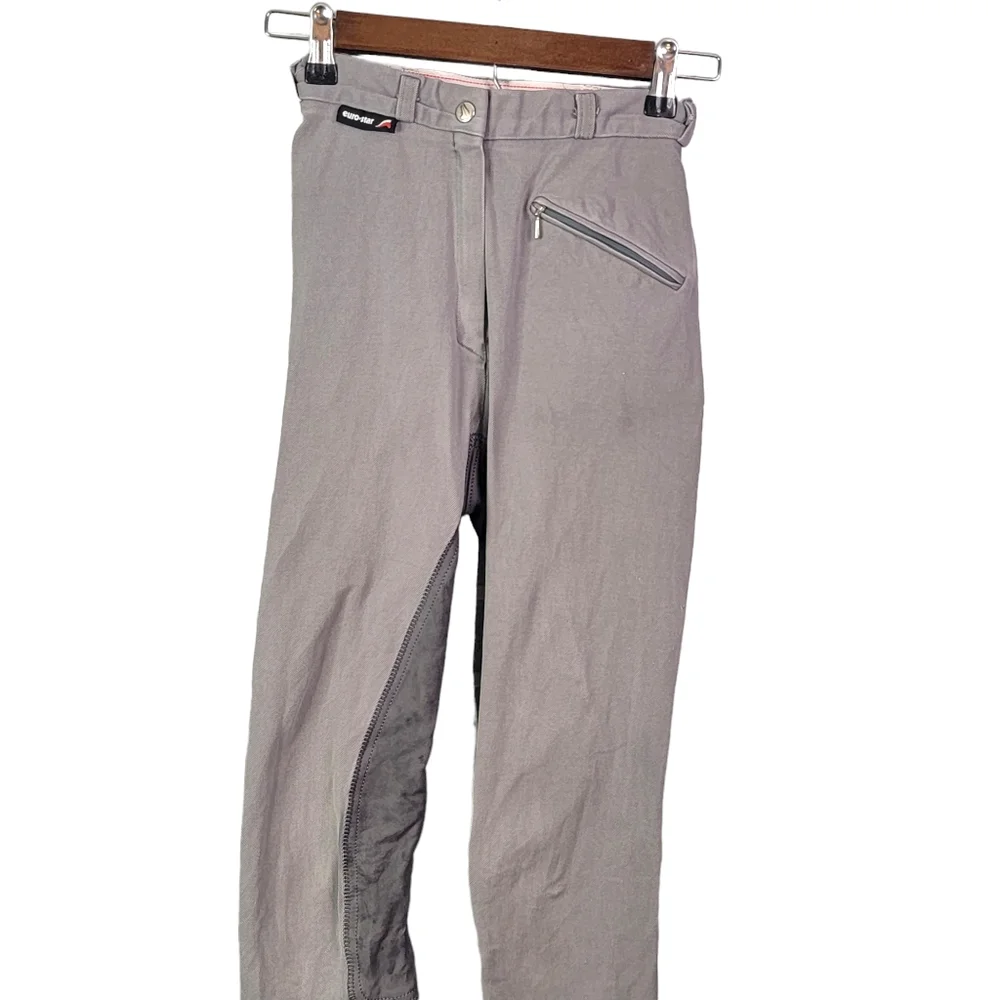 Euro-Star Gray Red Plaid Full Seat Suede Breeches Horse Riding Equestrian Pants